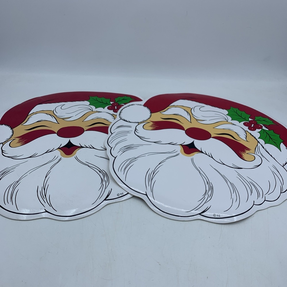 2 Vtg Town Country Vinyl Santa‎ Placemats Jolly St Nick Christmas Holly 1994 NEW